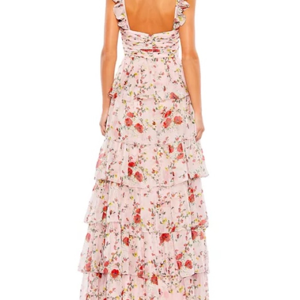 Mac Duggal Pink Floral Ruffled Tiered Maxi Dress - Picture 2 of 11